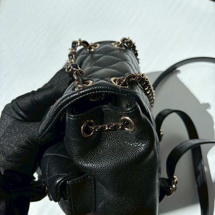 Chanel 淡金鍊黑荔枝皮小號後背包 Duma-12