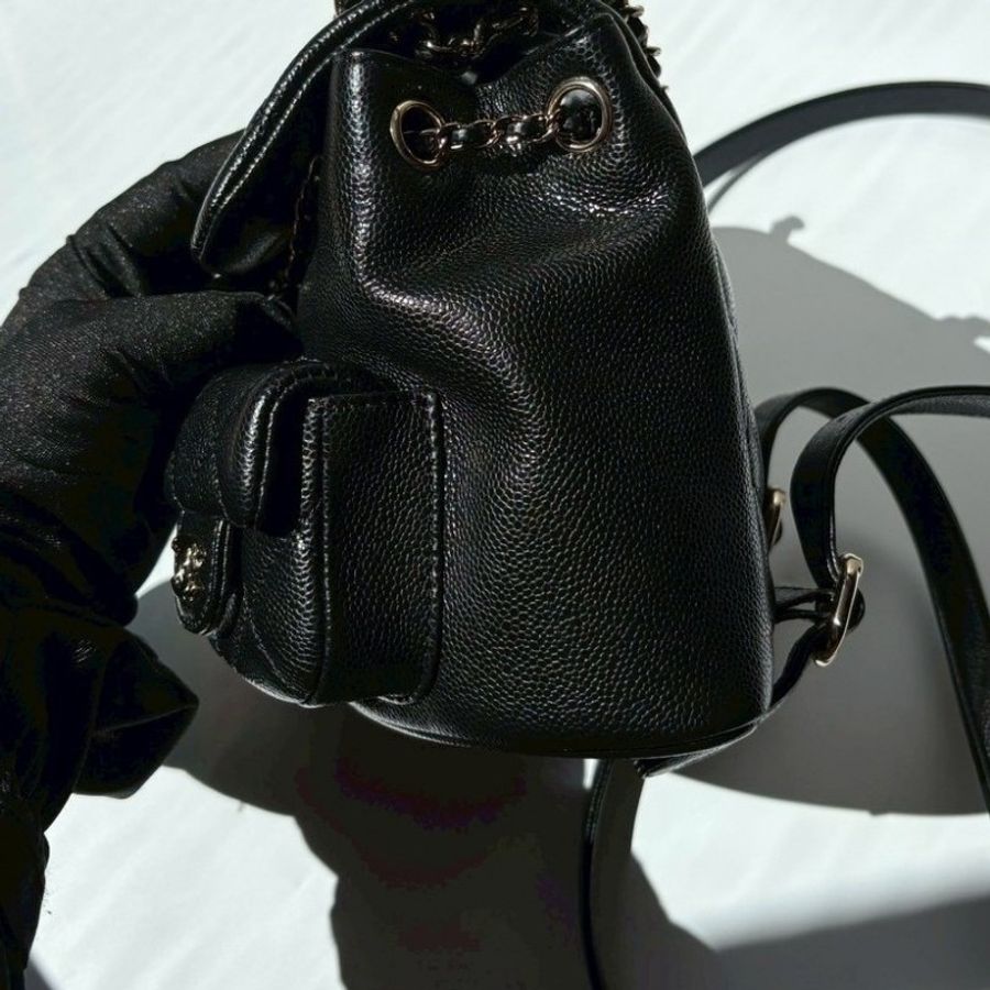 Chanel 淡金鍊黑荔枝皮小號後背包 Duma-16
