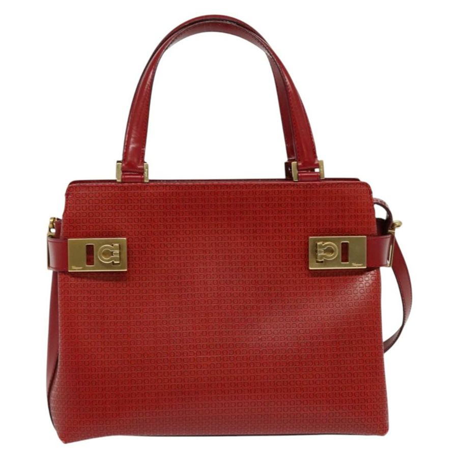 【日本直送】Salvatore Ferragamo Gancini 手提包 皮革 兩用 紅色 金色 正品 141492-12