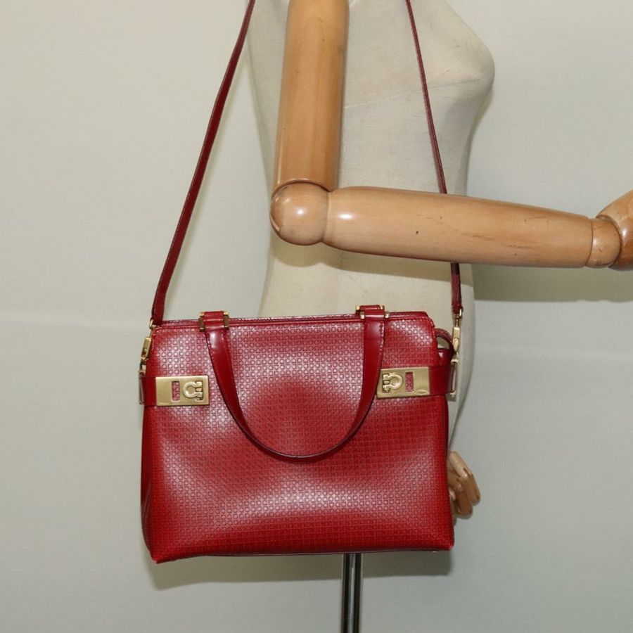 【日本直送】Salvatore Ferragamo Gancini 手提包 皮革 兩用 紅色 金色 正品 141492-21