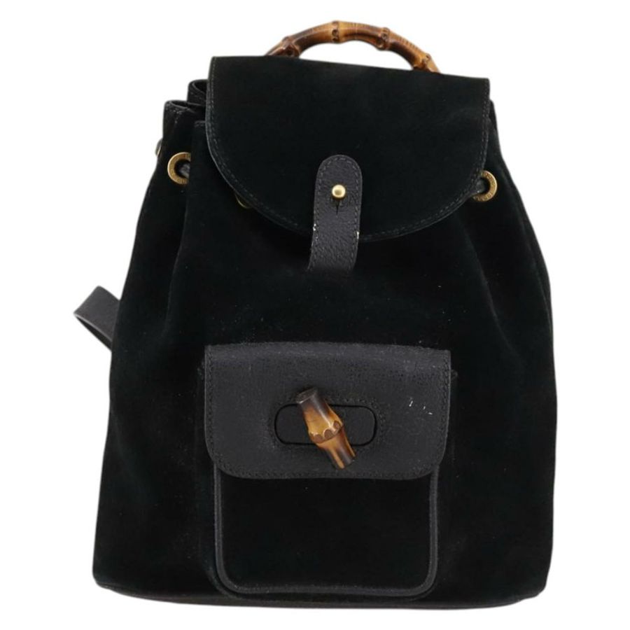 【日本直送】GUCCI 竹編雙肩包 絨面革 黑色 金色 003 2058 0030 正品 ep10853-12