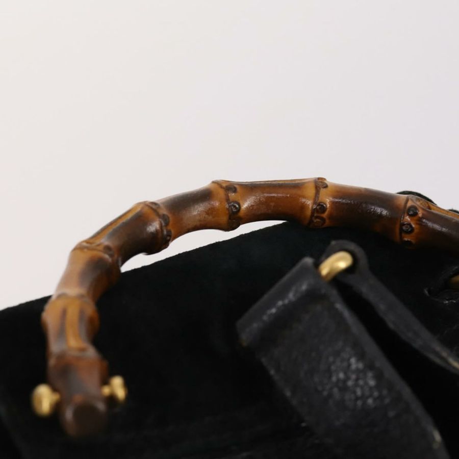 【日本直送】GUCCI 竹編雙肩包 絨面革 黑色 金色 003 2058 0030 正品 ep10853-13