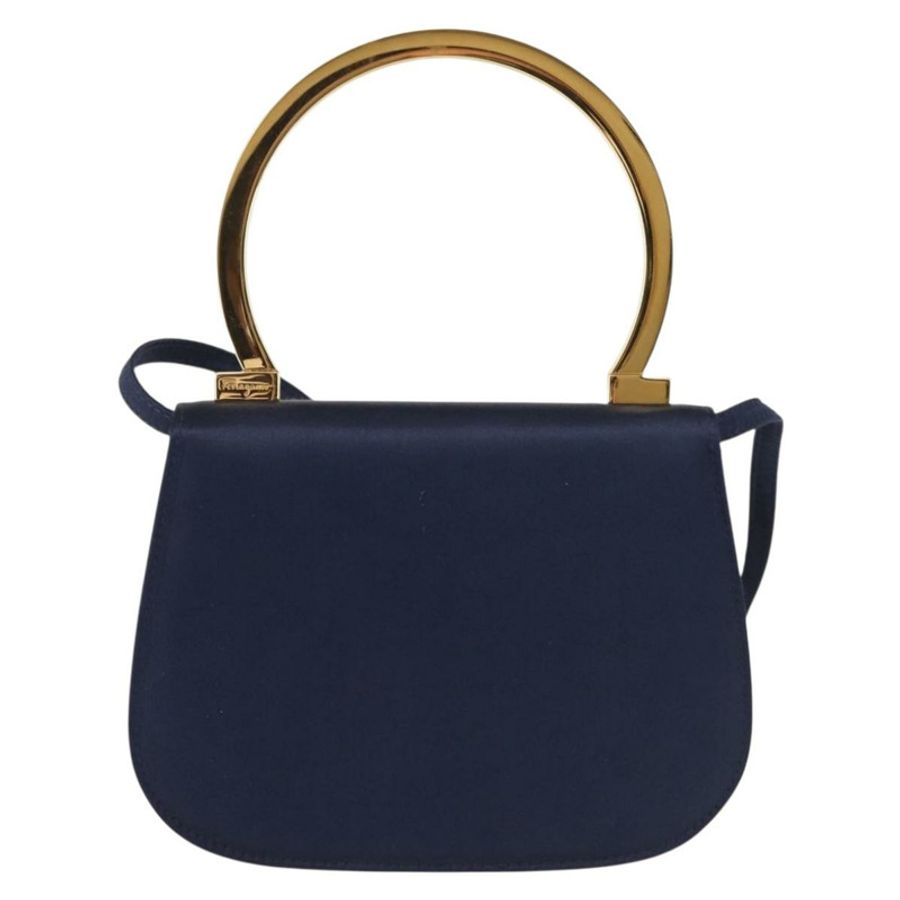 【日本直送】Salvatore Ferragamo Gancini 手提包 緞面 兩用 海軍藍 金色 正品 142663-1