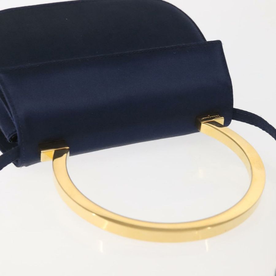 【日本直送】Salvatore Ferragamo Gancini 手提包 緞面 兩用 海軍藍 金色 正品 142663-5