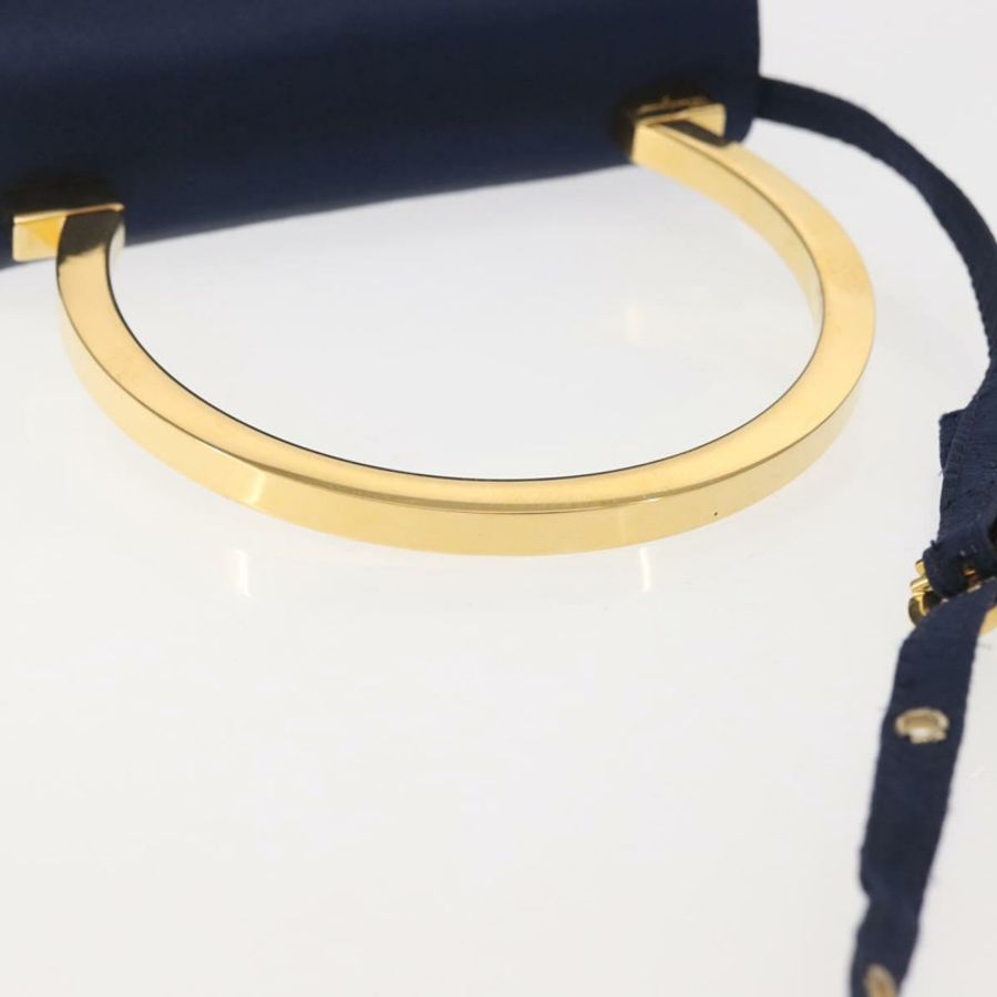 【日本直送】Salvatore Ferragamo Gancini 手提包 緞面 兩用 海軍藍 金色 正品 142663-6