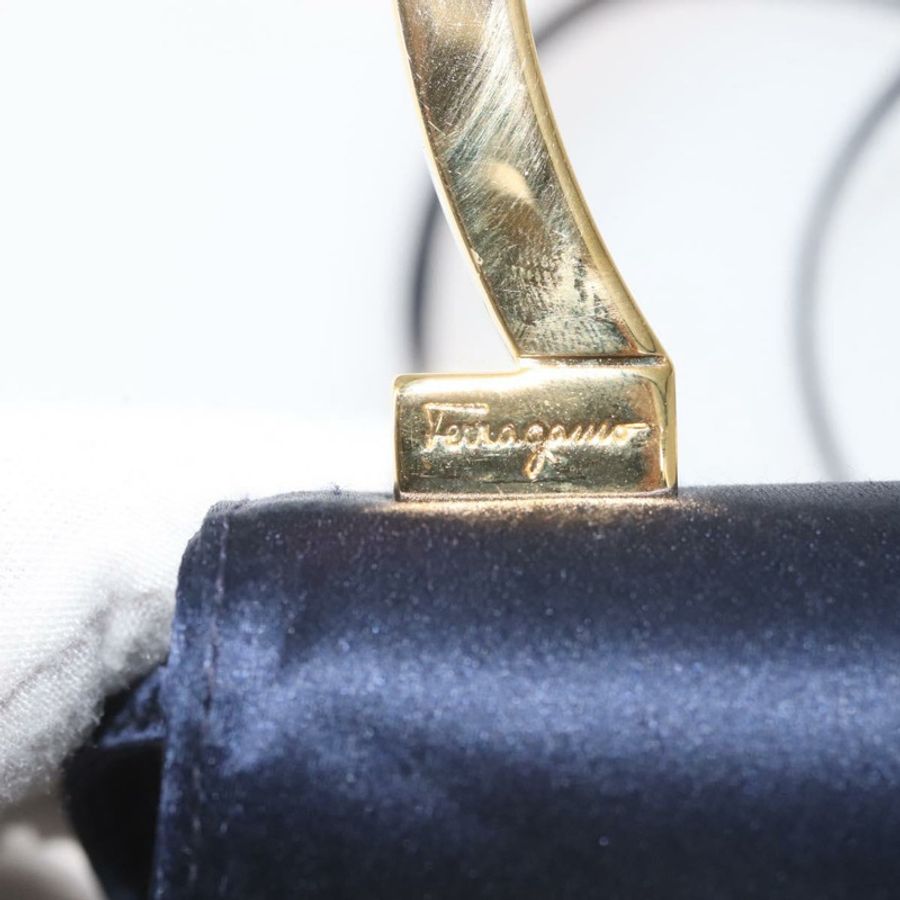 【日本直送】Salvatore Ferragamo Gancini 手提包 緞面 兩用 海軍藍 金色 正品 142663-8