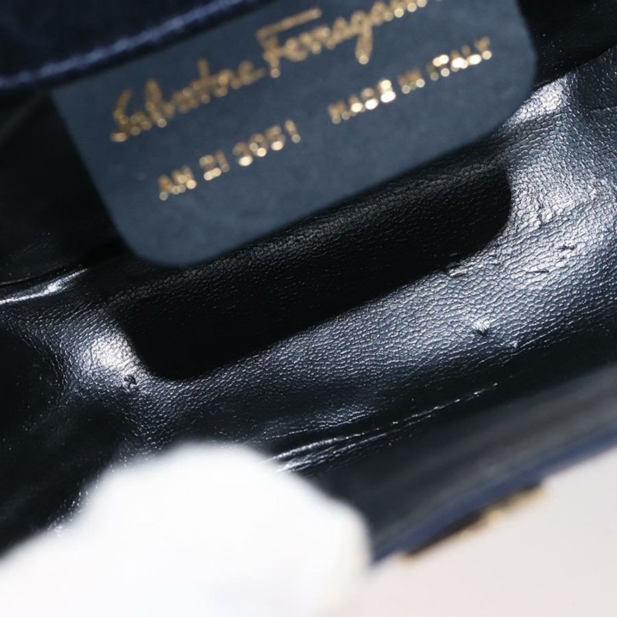 【日本直送】Salvatore Ferragamo Gancini 手提包 緞面 兩用 海軍藍 金色 正品 142663-9