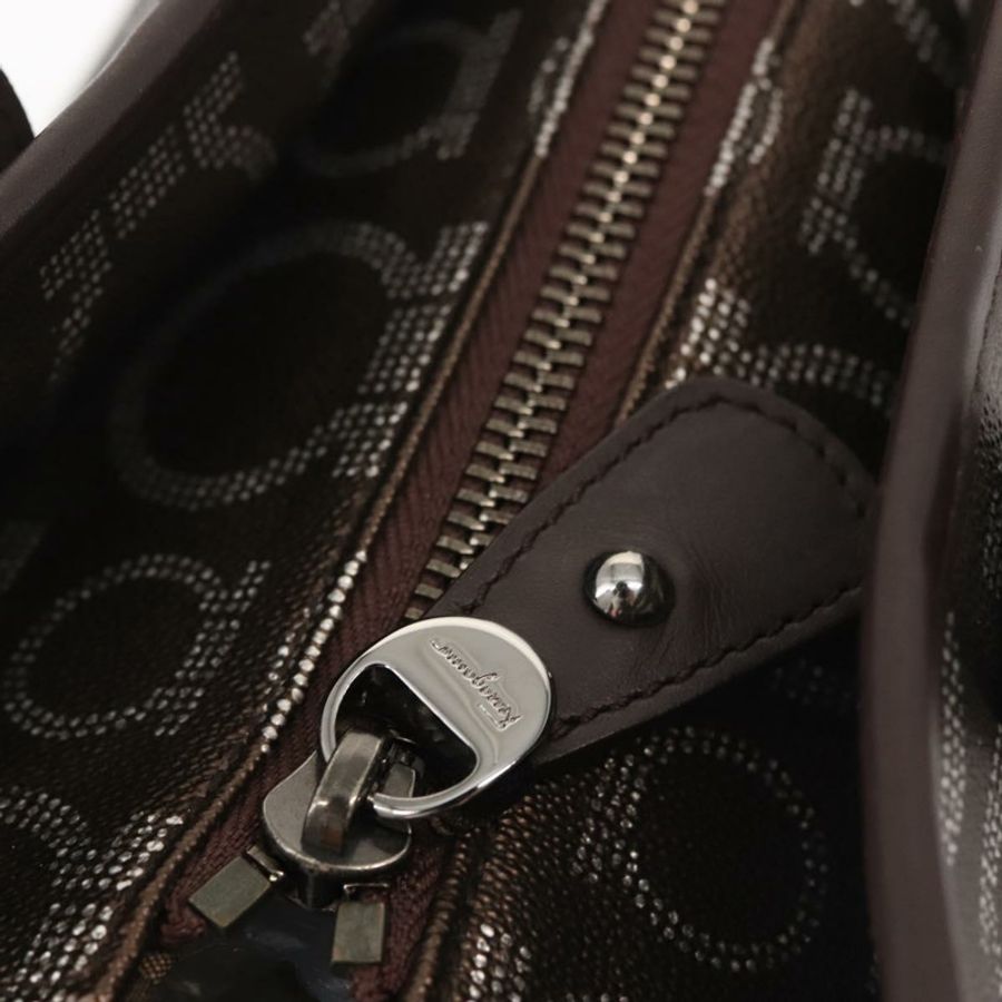 【日本直送】Salvatore Ferragamo 單肩包 PVC 皮革 深棕色 銀色 正品 BA4805-9