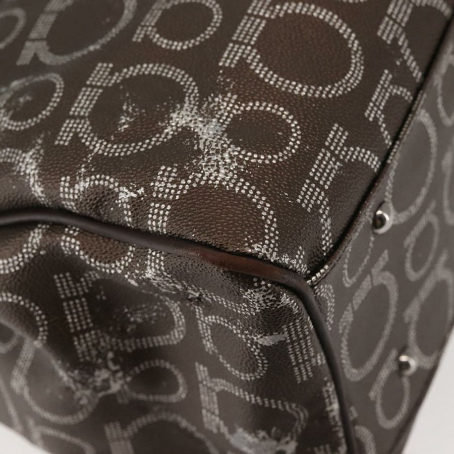 【日本直送】Salvatore Ferragamo 單肩包 PVC 皮革 深棕色 銀色 正品 BA4805-16