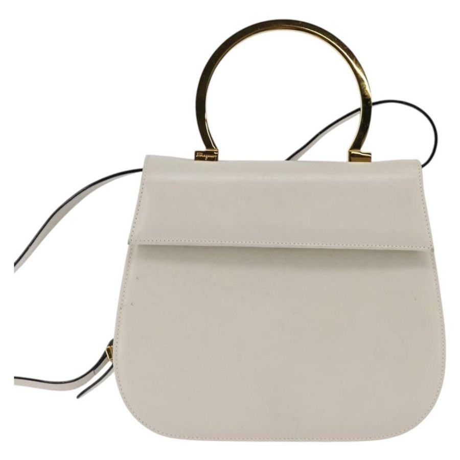 【日本直送】Salvatore Ferragamo 手提包 皮革 兩用 白色 金色 正品 BA5896-12