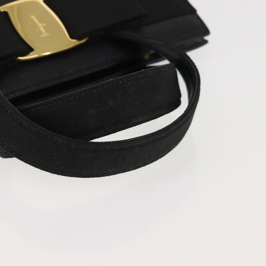 【日本直送】Salvatore Ferragamo Vala 手提包,壓花皮革,黑色,金色,正品 BA5845-6