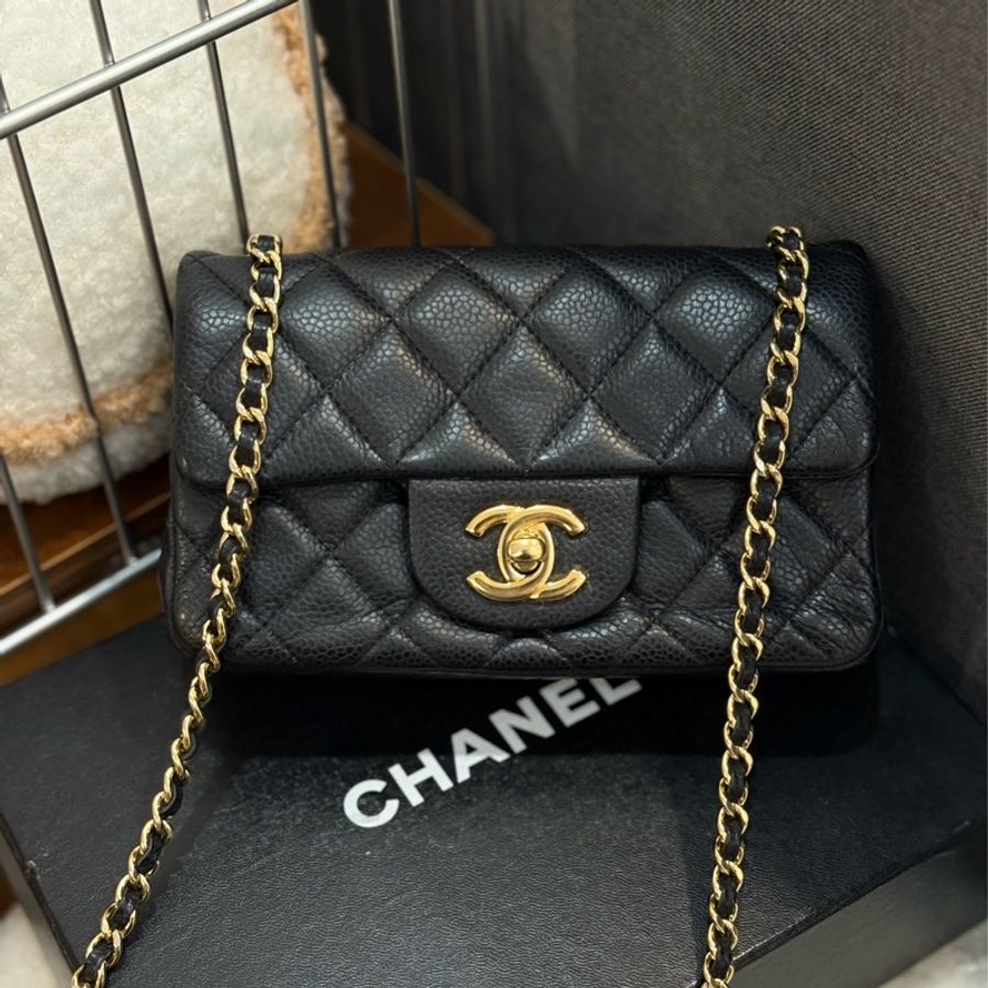 (稀有釋出)Chanel coco17 extra mini 黑金荔枝皮-10