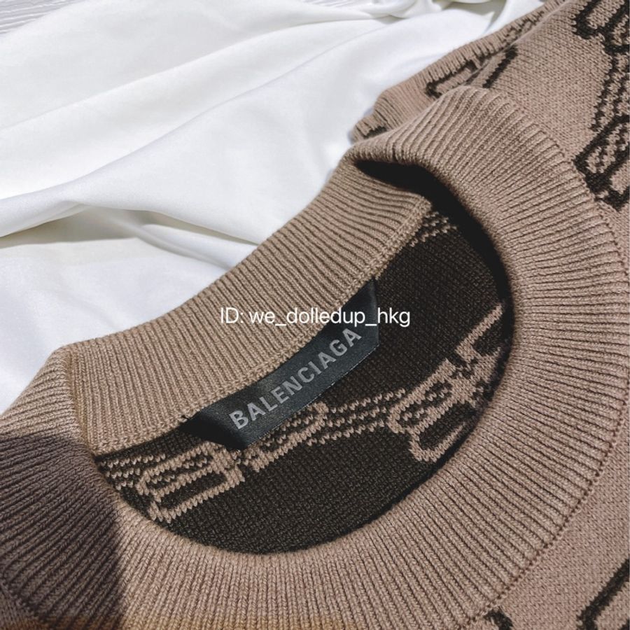 BALENCIAGA 啡色 BB logo 長袖毛衣 XS-2