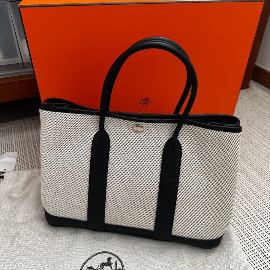 愛馬仕 Hermes Garden party 30 黑白帆布拼皮 花園熊貓-9
