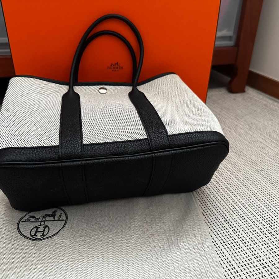 愛馬仕 Hermes Garden party 30 黑白帆布拼皮 花園熊貓-11
