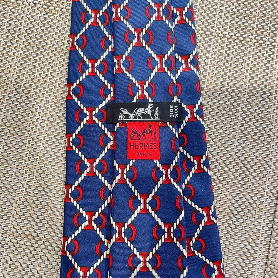 Hermes 深藍底 繩索🪢圖案 領帶-1