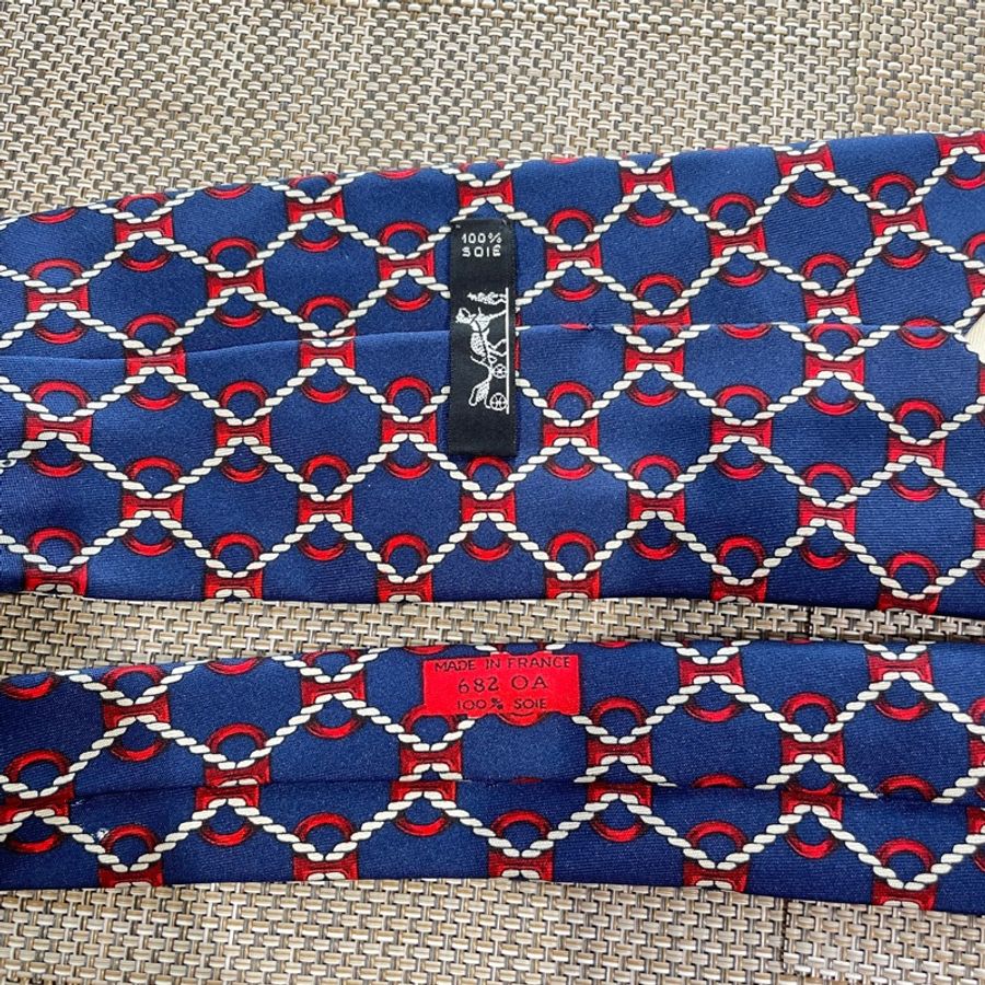 Hermes 深藍底 繩索🪢圖案 領帶-2