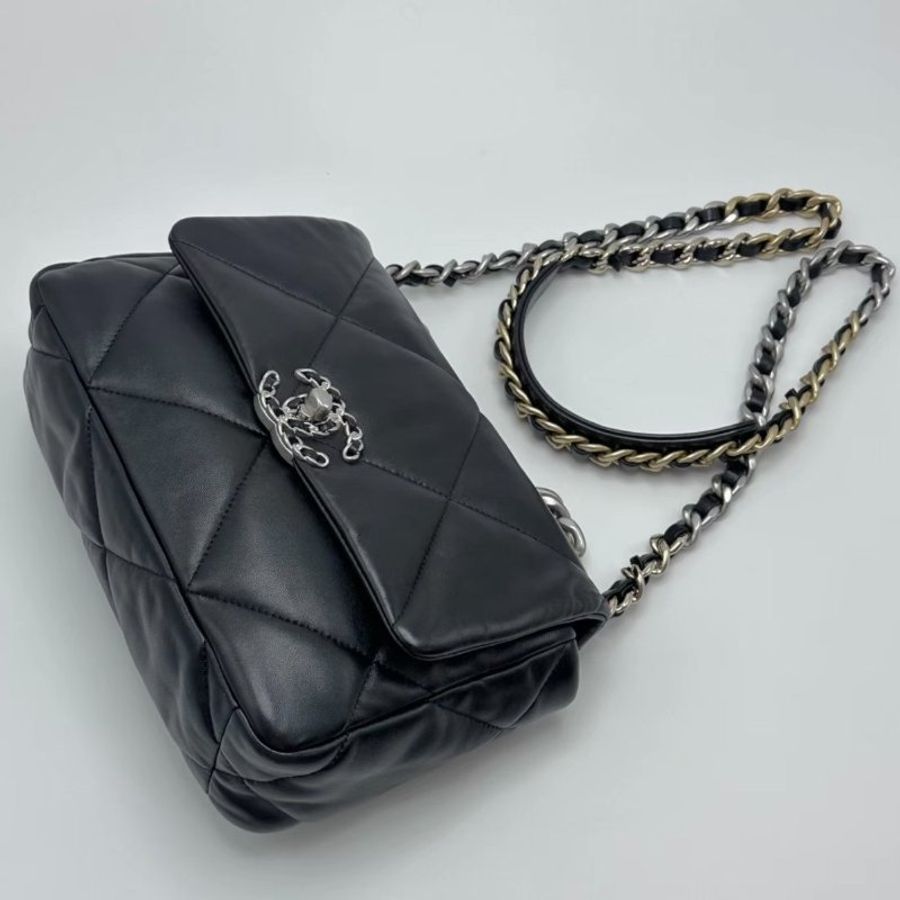 CHANEL 19bag黑銀小號芯片手提26*17*8 99新配件盒子塵袋購證-4