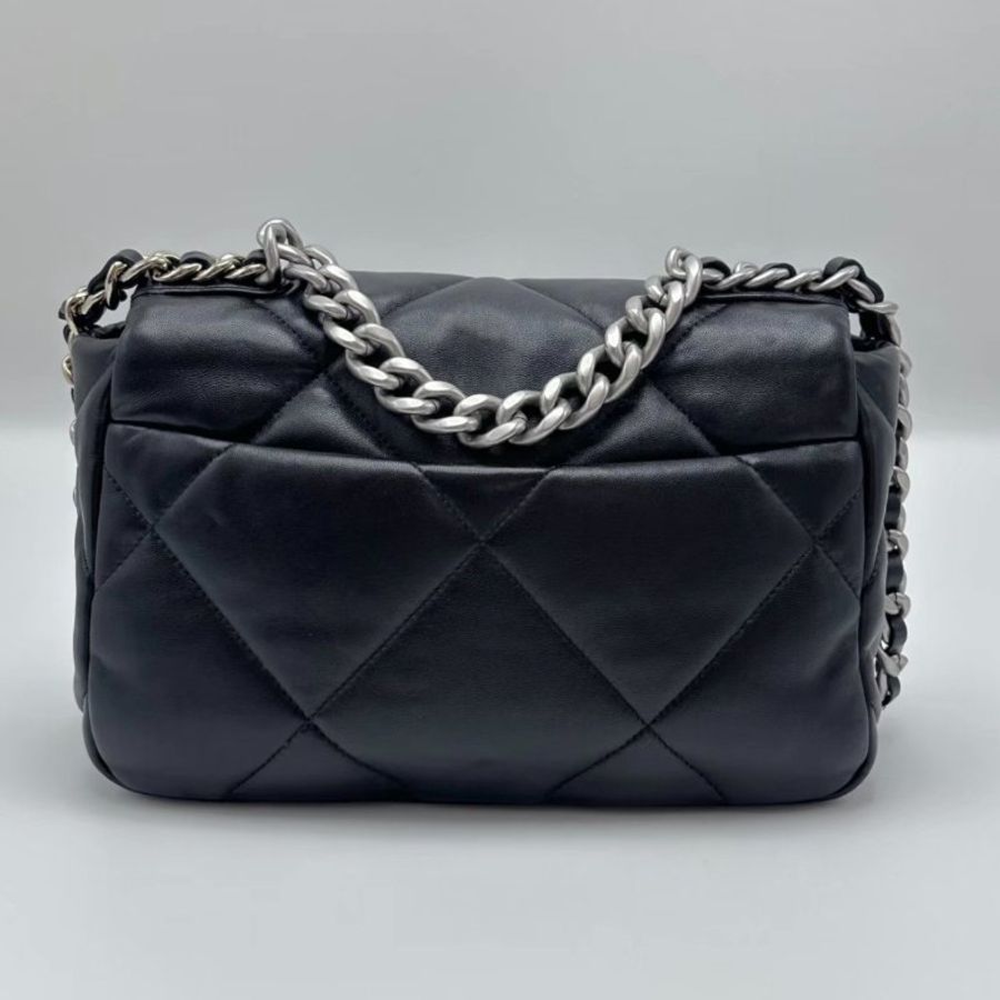CHANEL 19bag黑銀小號芯片手提26*17*8 99新配件盒子塵袋購證-5