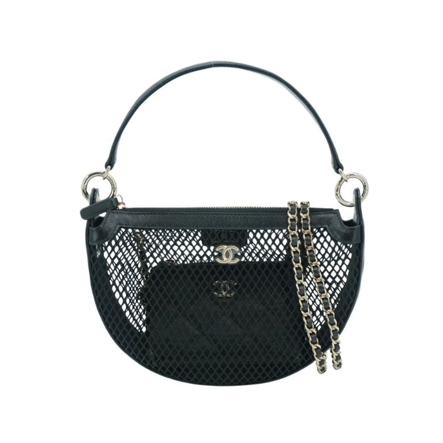 Chanel 展示品 羊皮拚黑網金釦二用包(AP4573-黑)-0