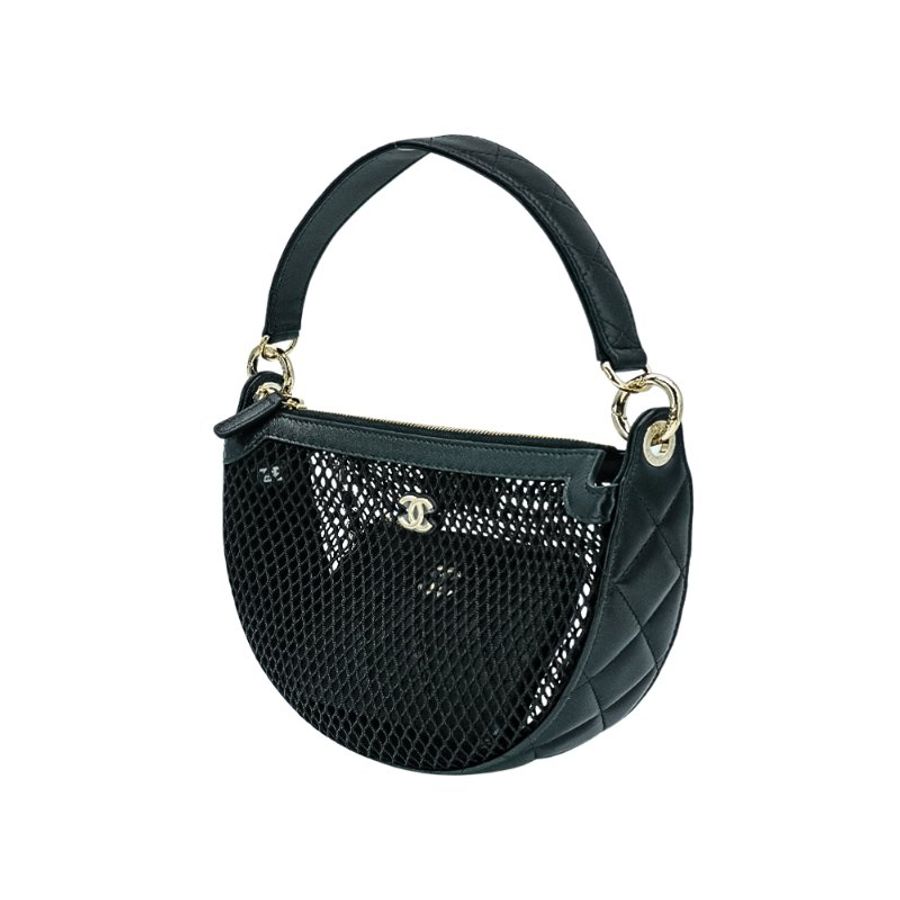 Chanel 展示品 羊皮拚黑網金釦二用包(AP4573-黑)-1