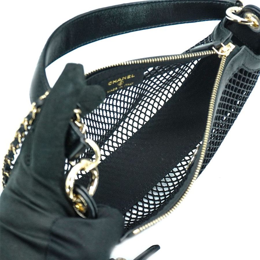 Chanel 展示品 羊皮拚黑網金釦二用包(AP4573-黑)-4