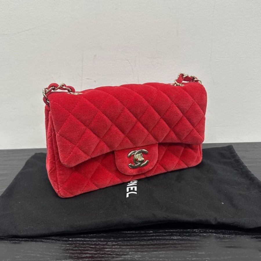 CHANEL cf紅金大 mini斜背包20*12*6 98新配件塵袋保卡-1