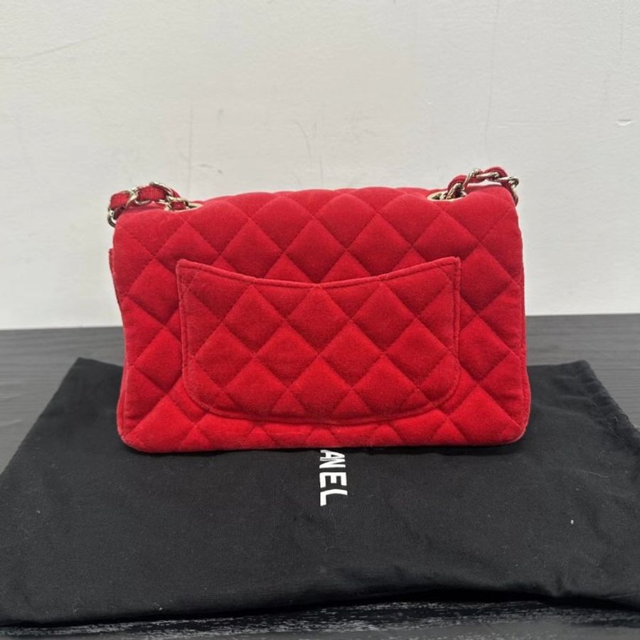 CHANEL cf紅金大 mini斜背包20*12*6 98新配件塵袋保卡-5