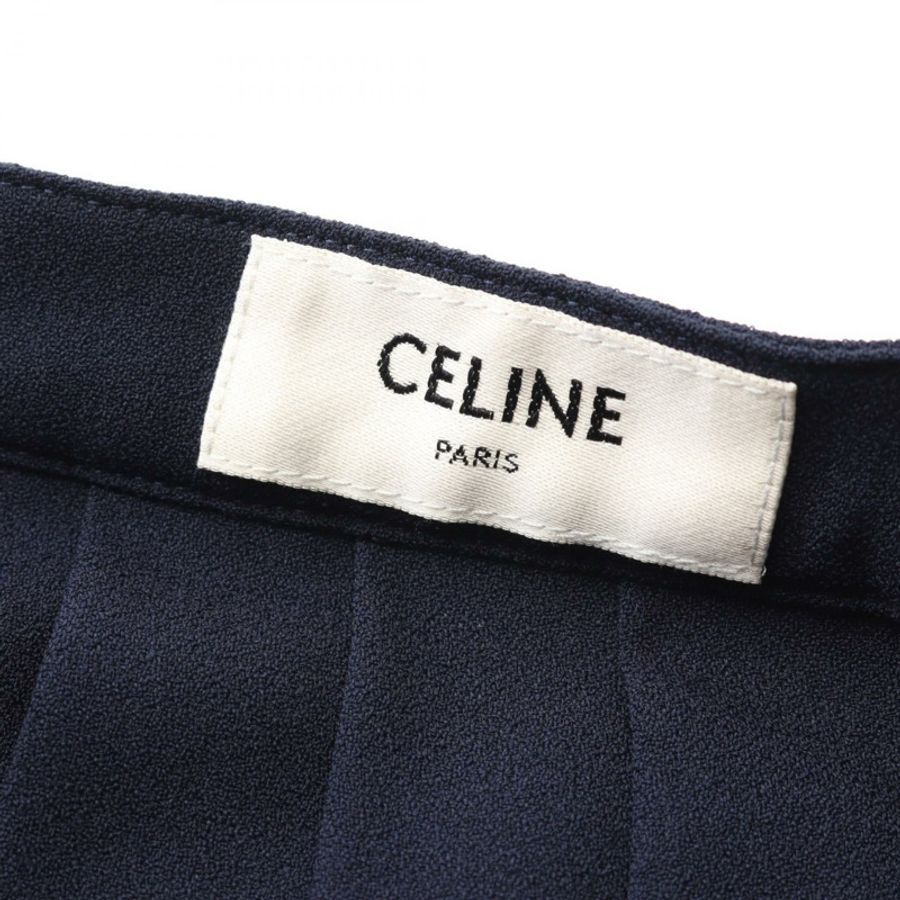 CELINE 中長紐扣半身裙,人造絲醋酸纖維材質,海軍藍,34碼,二手女裝-2