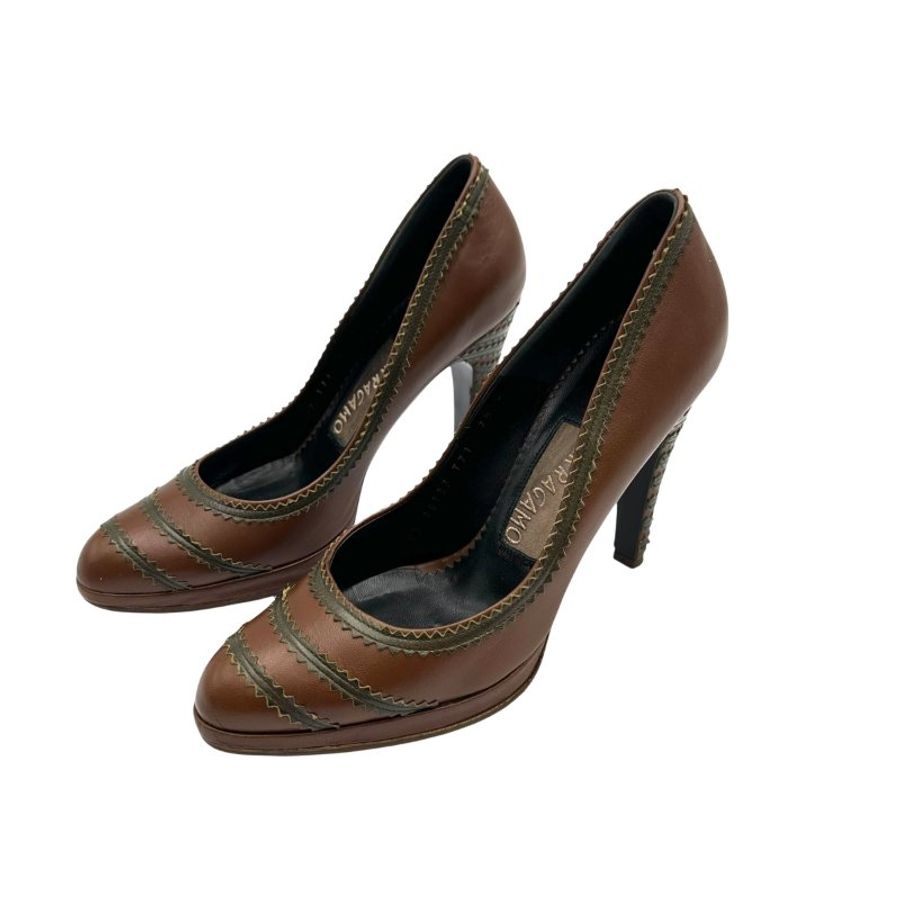 【美收精品】Salvatore Ferragamo 咖色跟鞋 4-41【隔月月中將轉賣至日本 上架期限30天】-3