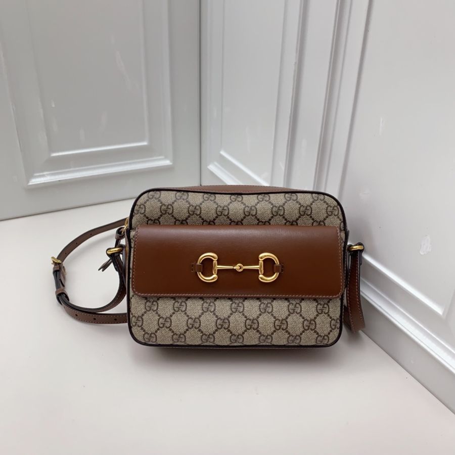 98新Gucci古馳 1955相機包 馬銜扣 烏木色斜挎包-0