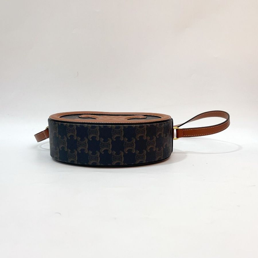 Celine PVC拼咖牛皮金釦大號凱旋門皮標斜背月餅包-5