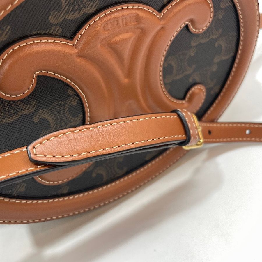 Celine PVC拼咖牛皮金釦大號凱旋門皮標斜背月餅包-12