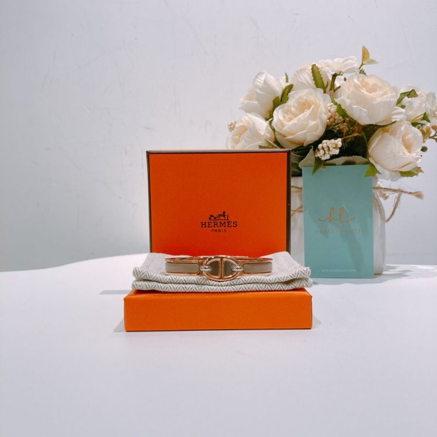 TW4474 Hermes 愛馬仕 豬鼻手鐲 奶茶色玫瑰金Mini Clic Chaine D'Ancre Bracelet Pm Size Marron Glace x RGHW-0