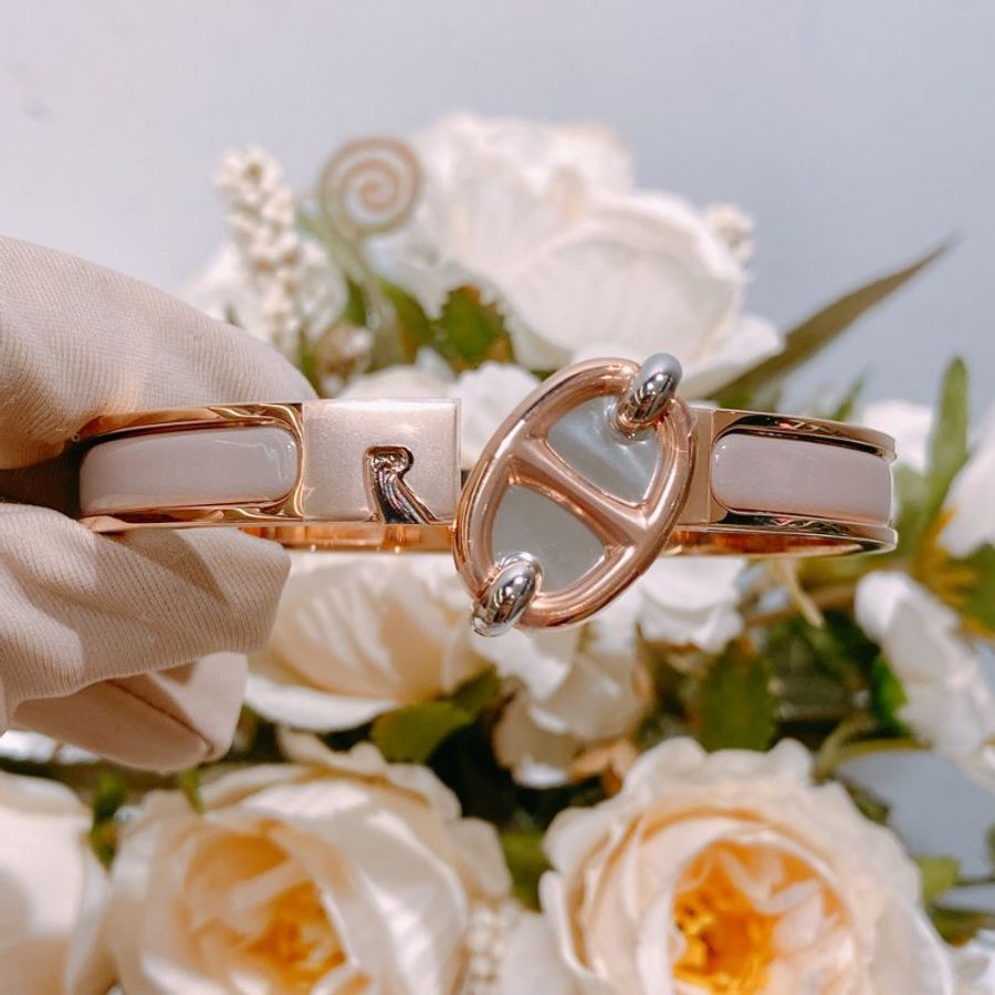 TW4474 Hermes 愛馬仕 豬鼻手鐲 奶茶色玫瑰金Mini Clic Chaine D'Ancre Bracelet Pm Size Marron Glace x RGHW-7
