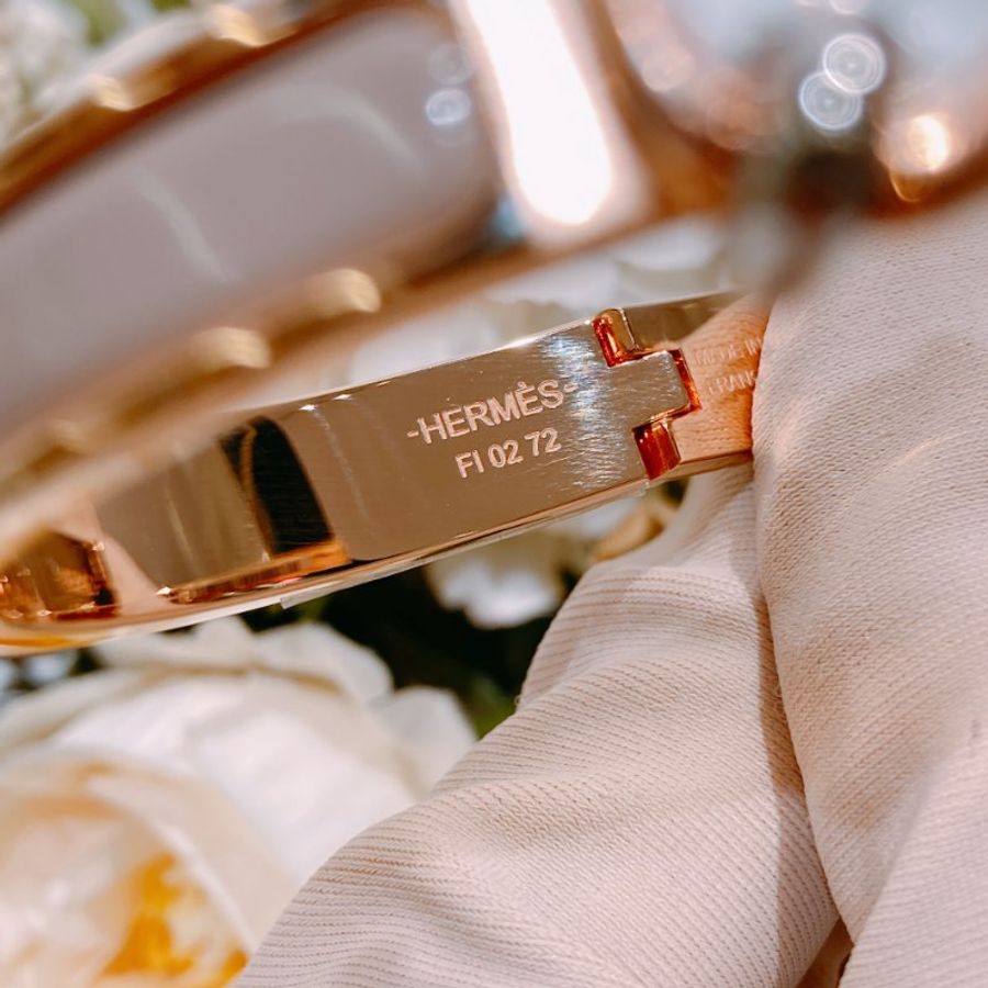 TW4474 Hermes 愛馬仕 豬鼻手鐲 奶茶色玫瑰金Mini Clic Chaine D'Ancre Bracelet Pm Size Marron Glace x RGHW-8