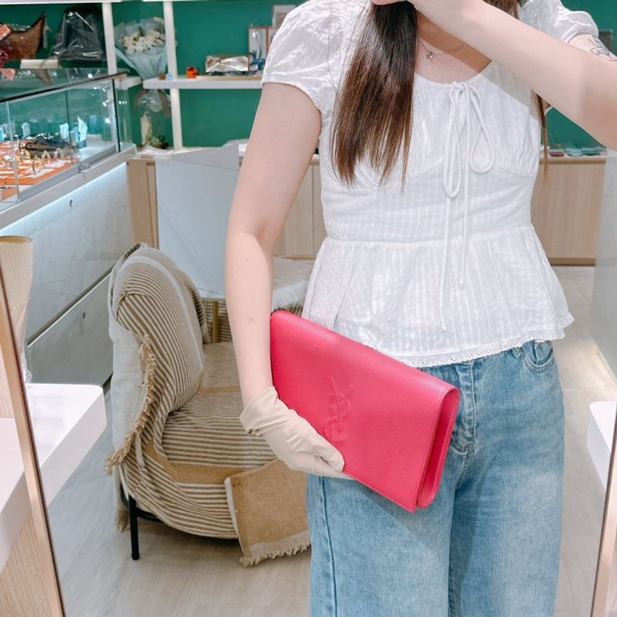 TW4475	Saint Laurent 聖羅蘭 桃紅色 手拎包Leather Clutch Bag Rose Red-14