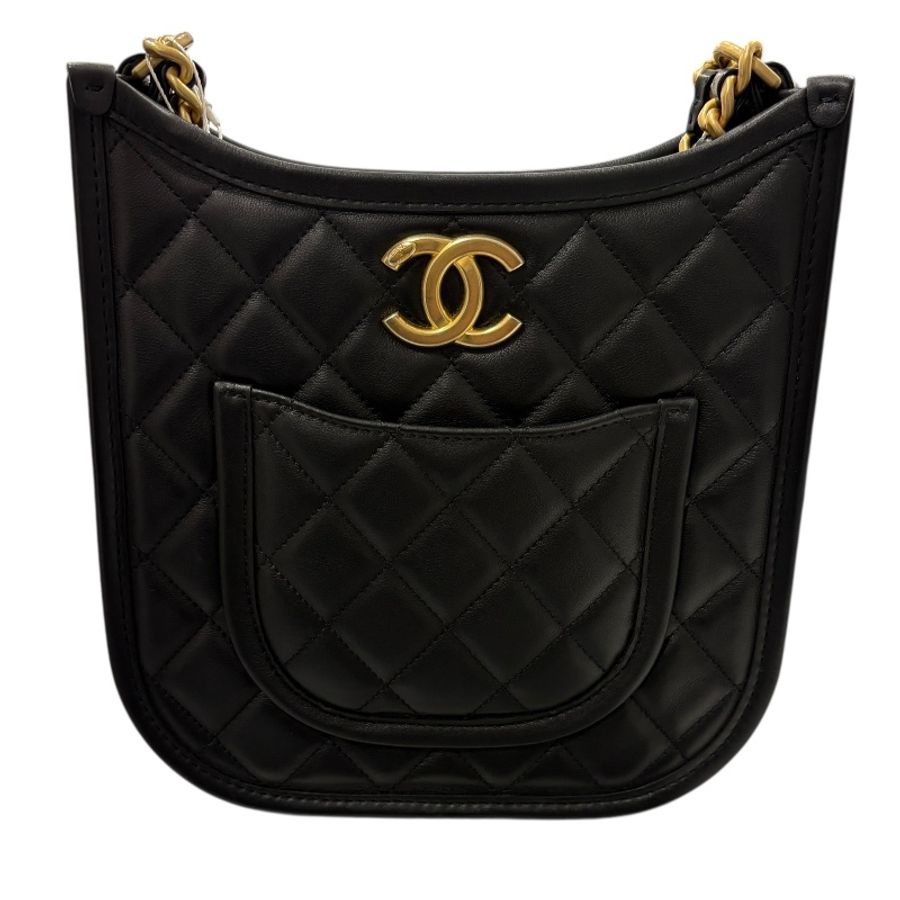 CHANEL 香奈兒 AS5432 2024S HOBO 鏈條肩背包 皮革 黑色 金釦-1