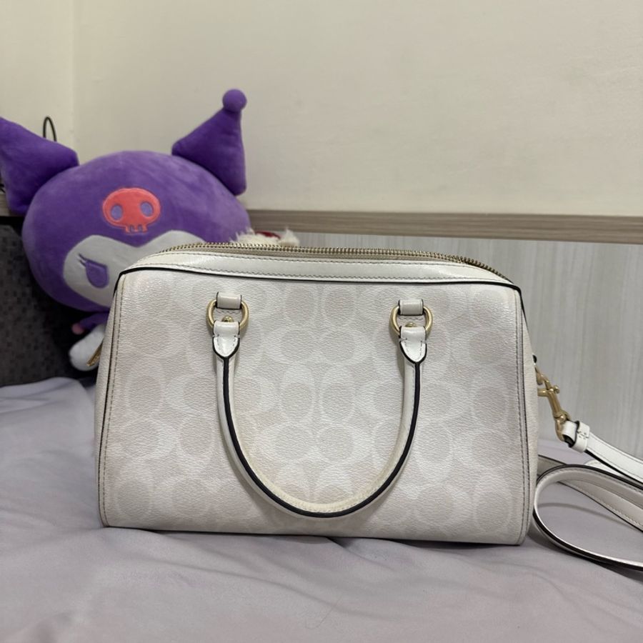 coach 老花波士頓白色手提/肩背兩用包-1