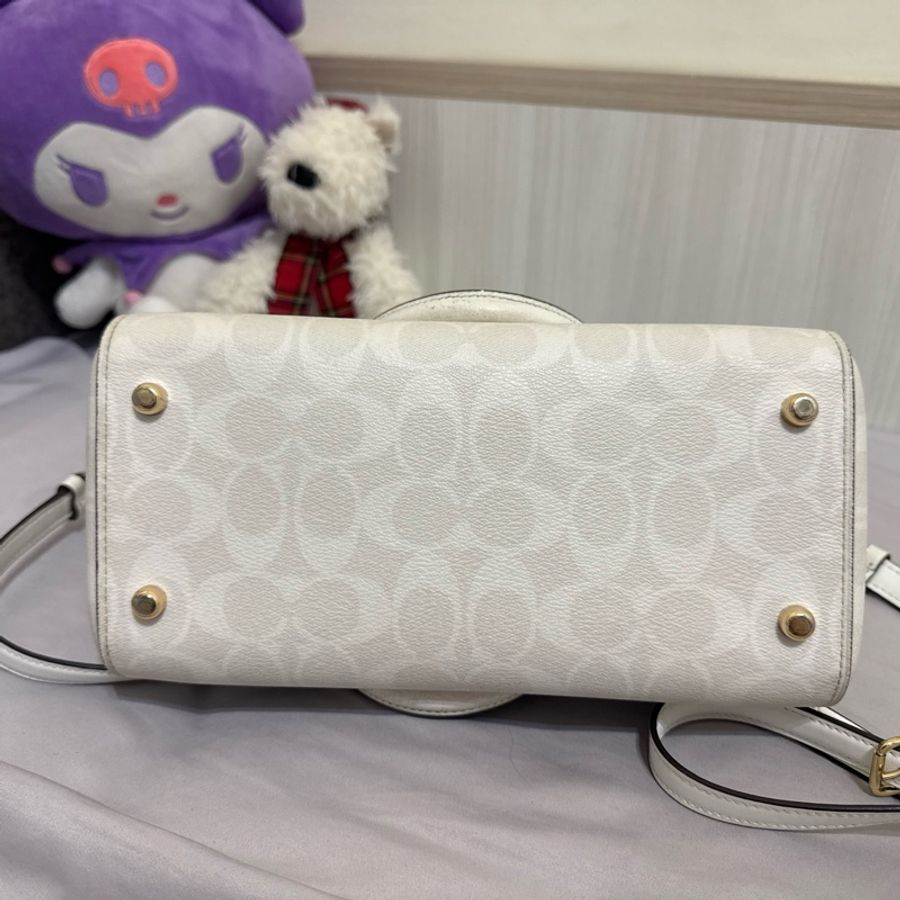 coach 老花波士頓白色手提/肩背兩用包-4