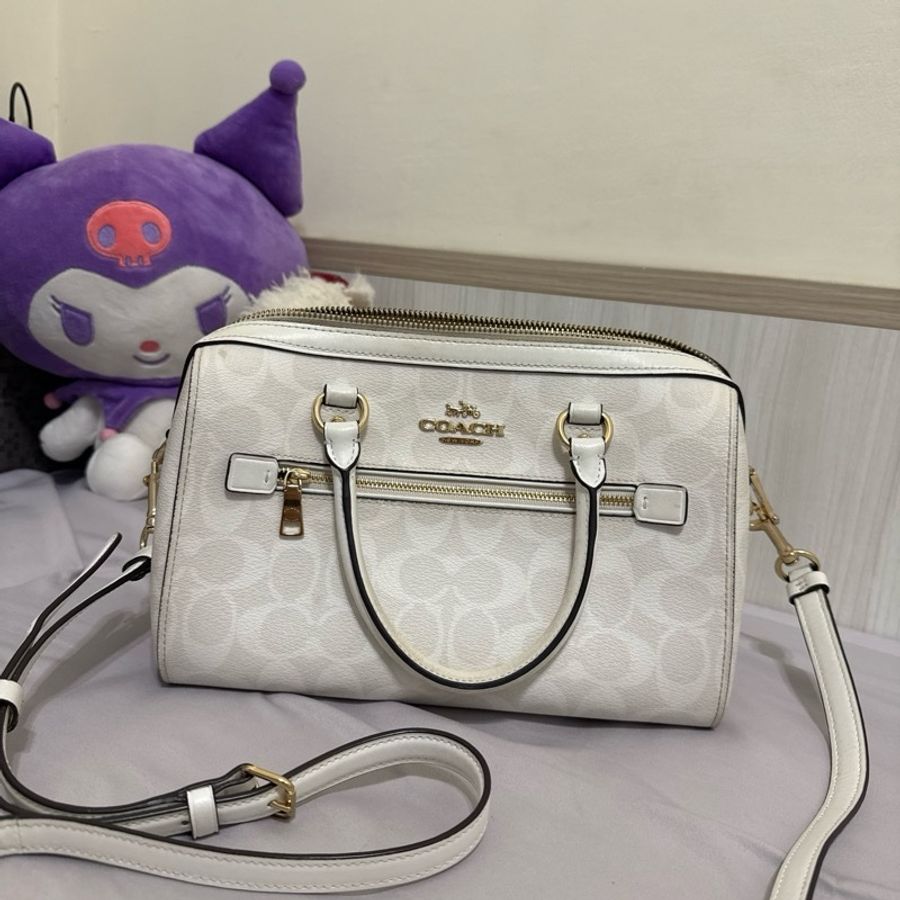 coach 老花波士頓白色手提/肩背兩用包-5