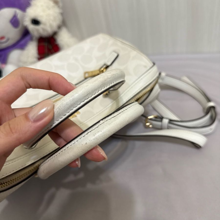 coach 老花波士頓白色手提/肩背兩用包-9