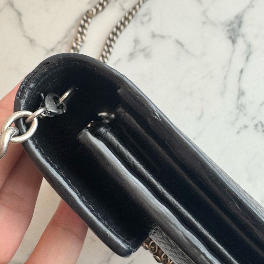 Gucci黑色銀logo三層釦式酒神woc-3