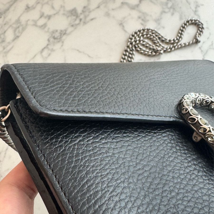 Gucci黑色銀logo三層釦式酒神woc-19