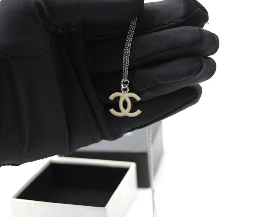 Chanel Vintage 07V 琺瑯經典白色CC淡金項鏈-7