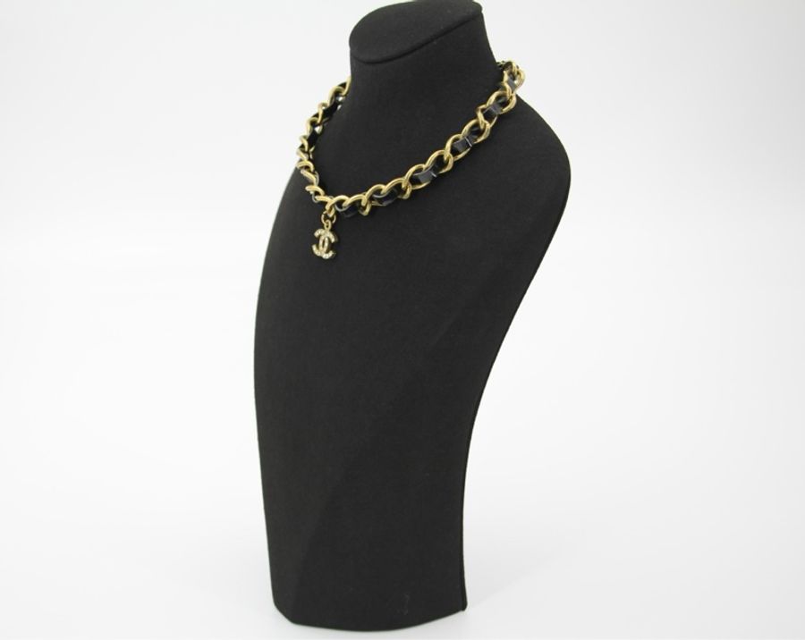 Chanel Vintage 95P 水鑽鍍金黑色光面皮穿鏈Choker-2