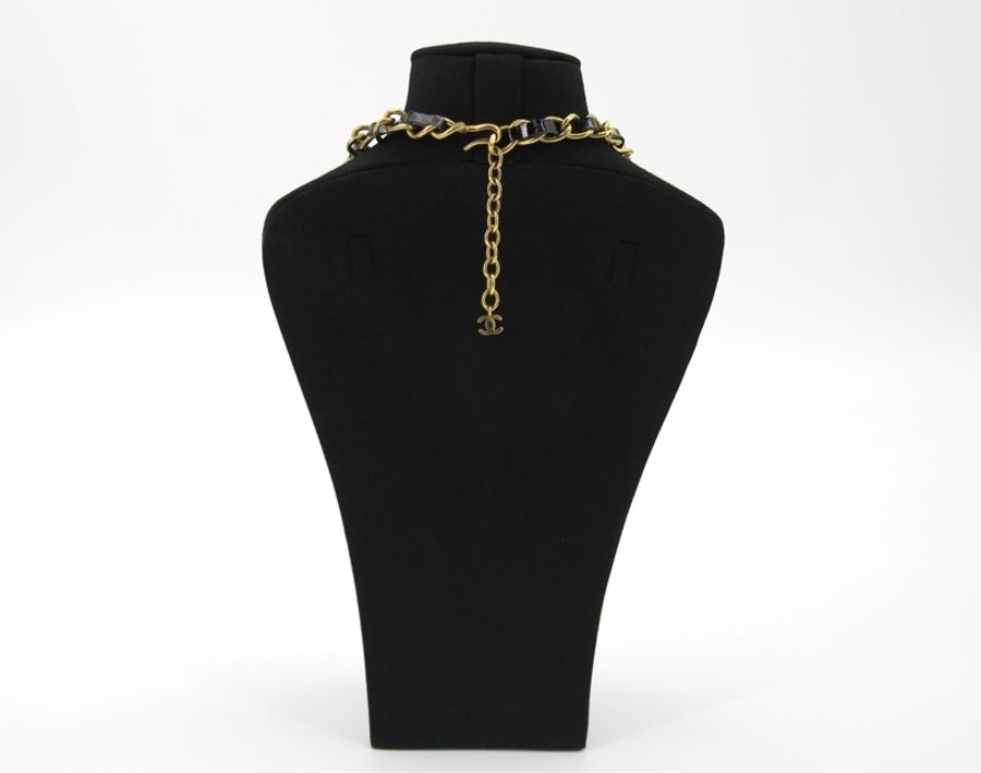 Chanel Vintage 95P 水鑽鍍金黑色光面皮穿鏈Choker-3