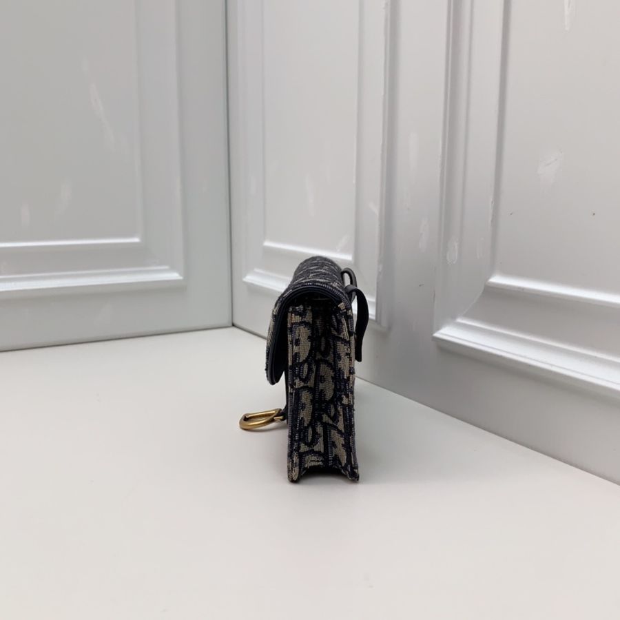 98新Dior迪奧 老花藍色刺繡馬鞍包單肩腰包 -3