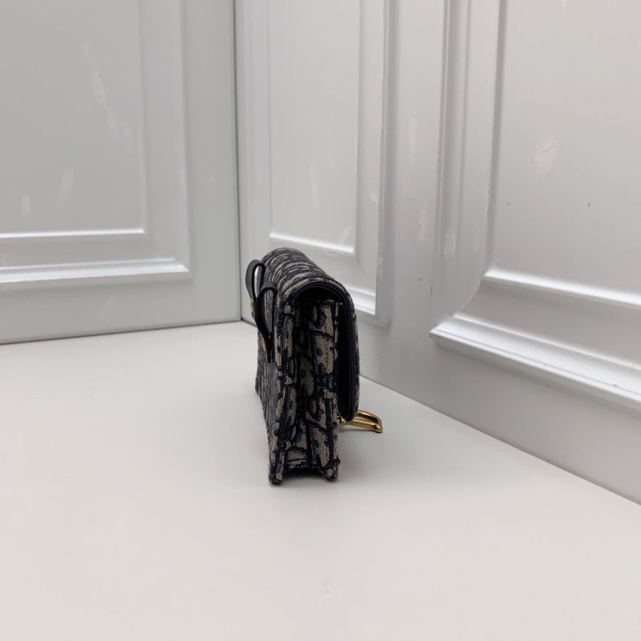 98新Dior迪奧 老花藍色刺繡馬鞍包單肩腰包 -8