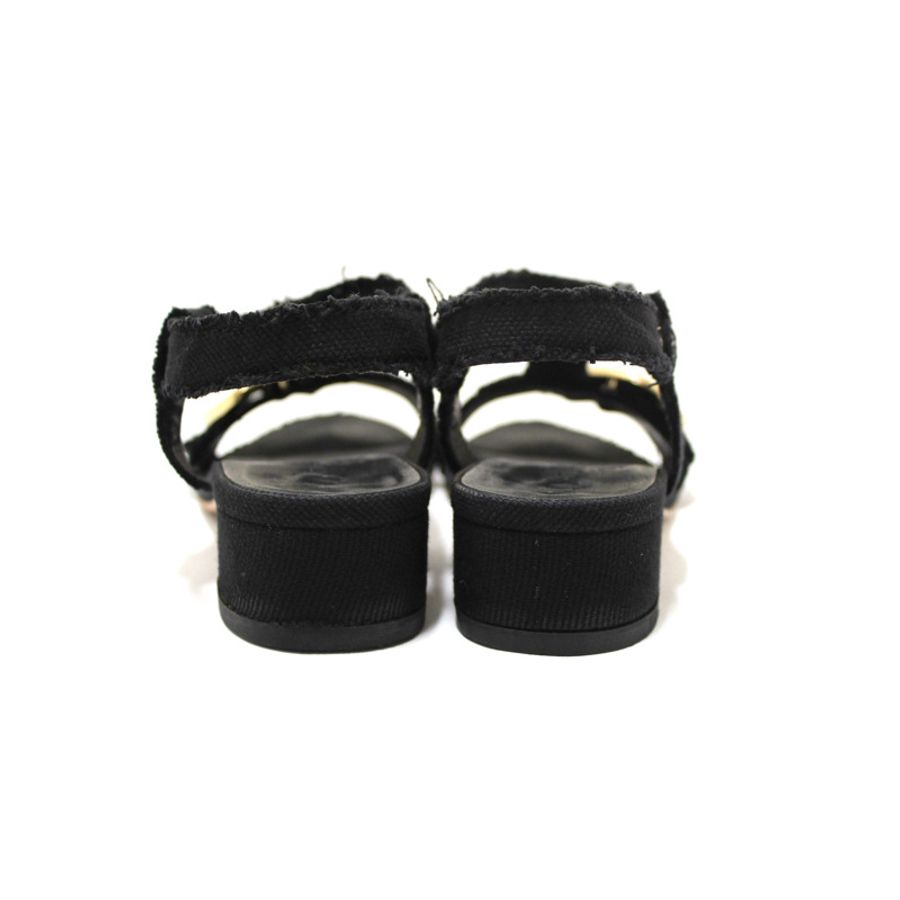 Chanel Black Interlocking CC Logo Canvas Slingback Sandals size 37-3